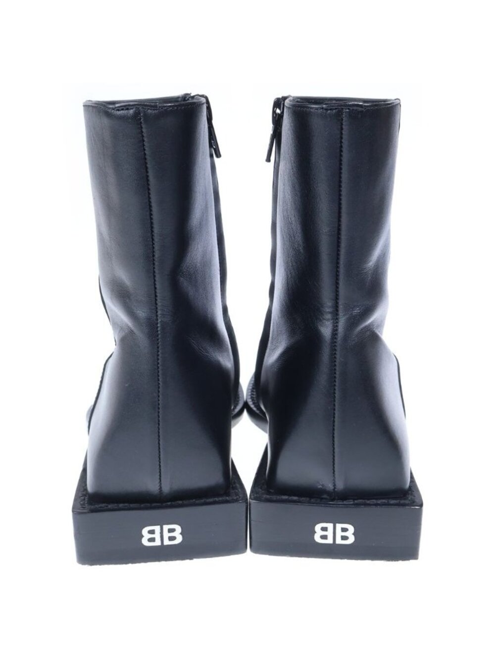 Balenciaga BB Logo Square Toe Side Zip Ankle Boots Black - Picture 3 of 6